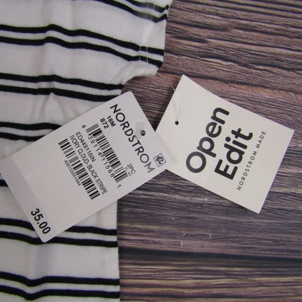 Open Edit NEW Girls Baby Toddler 18M White Pink‎ Striped Outfit Set